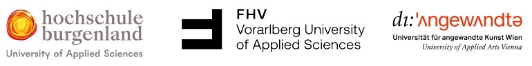 Logos von Hochschule Burgenland, FHV und Die Angewandte | © Hochschule Burgenland | FHV | Die Angewandte Logos von Hochschule Burgenland, FHV und Die Angewandte | © Hochschule Burgenland | FHV | Die Angewandte