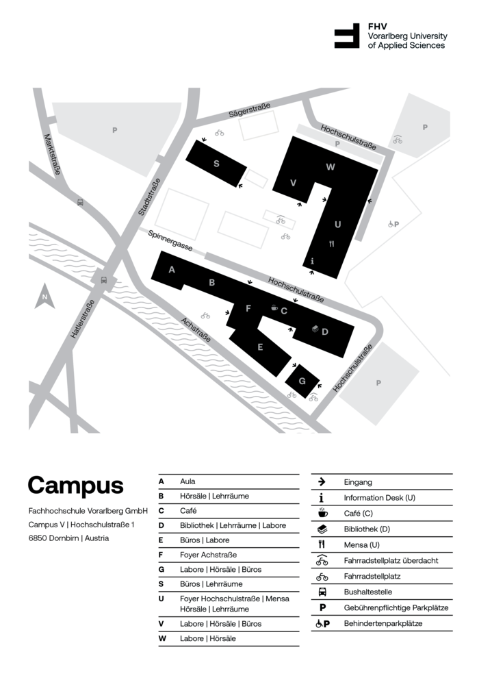 Campusplan der FHV | © FHV Campusplan, FHV Plan, Gebäudeplan | © FHV