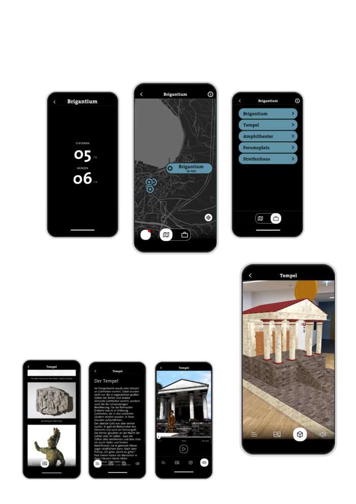 Screens von Smartphones mit Augmented und Mixed Reality Elementen, Fachbereich Gestaltung FHV | © ©fachbereich-gestaltung-fhv