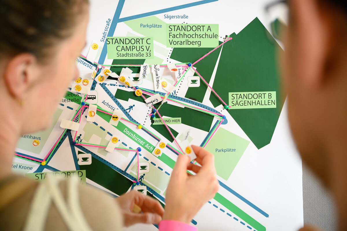 People in front of a poster on which the city was visualised  | © Matthias Rhomberg & FHV