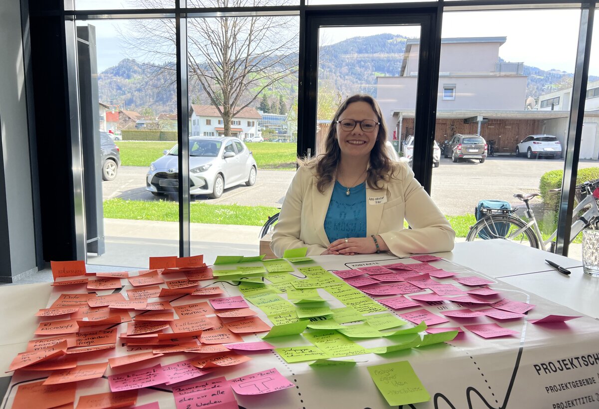Ann-Kristin hinter dem ausgearbeiteten Plakat