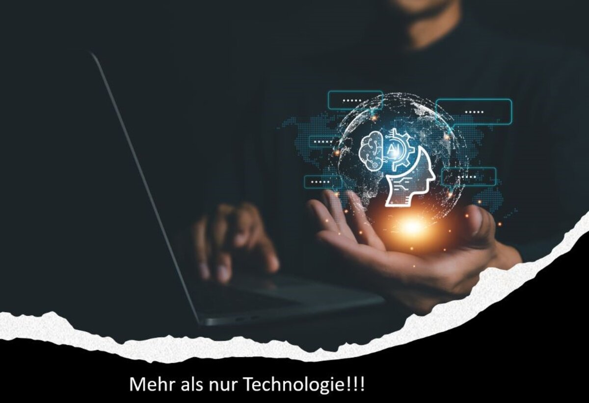 Grafik: Person mit digitaler Technologie in einer Hand 