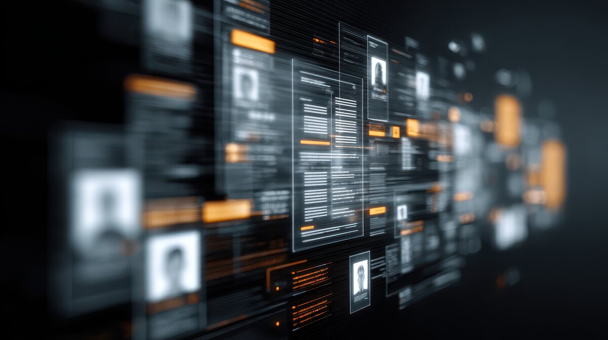 Abstract digital interface showing multiple user profiles and personal data panels for human resources management or social network analytics | © Pixelzone – stock.adobe.com