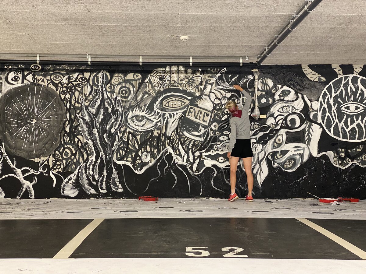 InterMedia Studierende bemalt Tiefgarage,Fachbereich Gestaltung FHV | © ©fachbereich-gestaltung